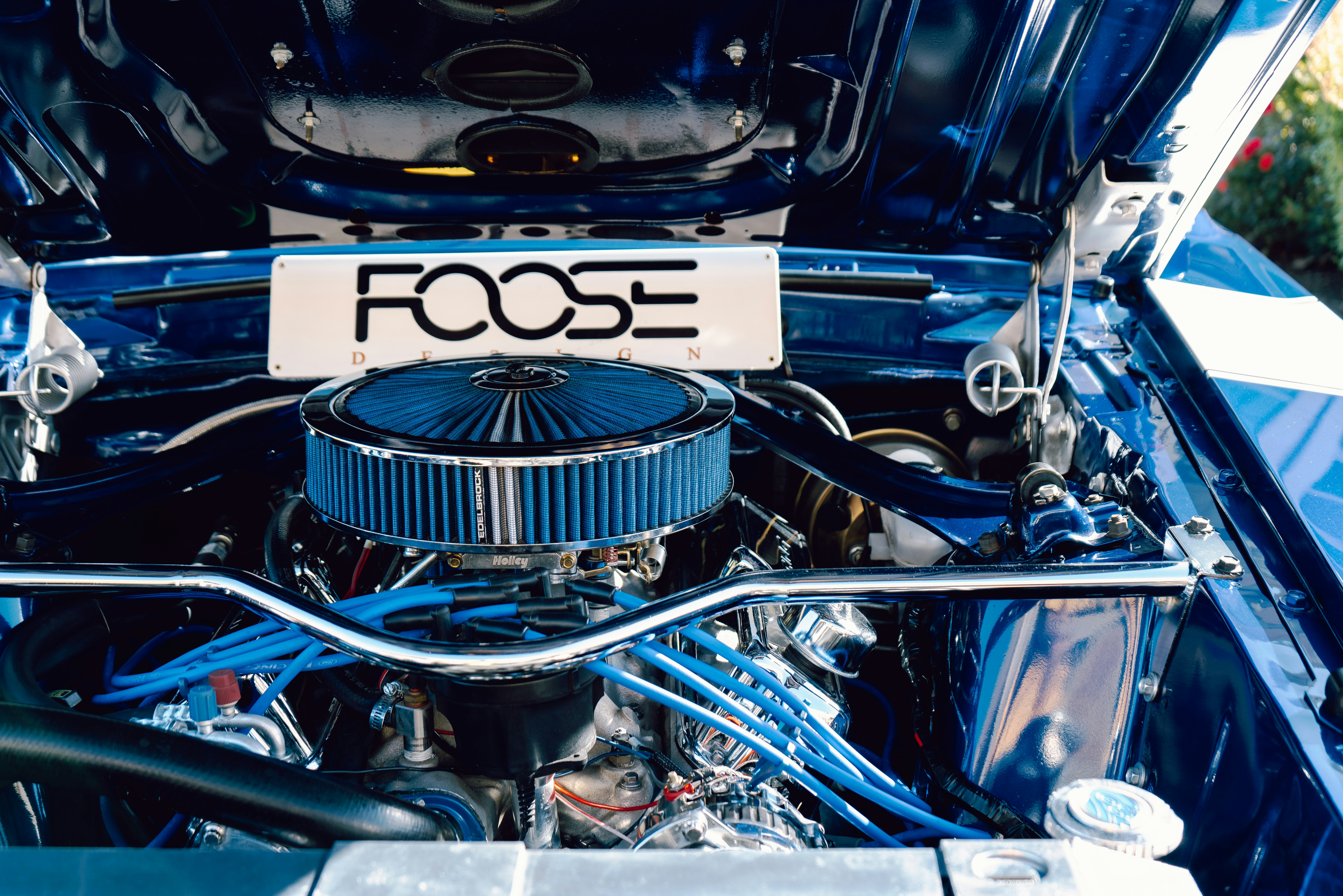 blue and silver car engine